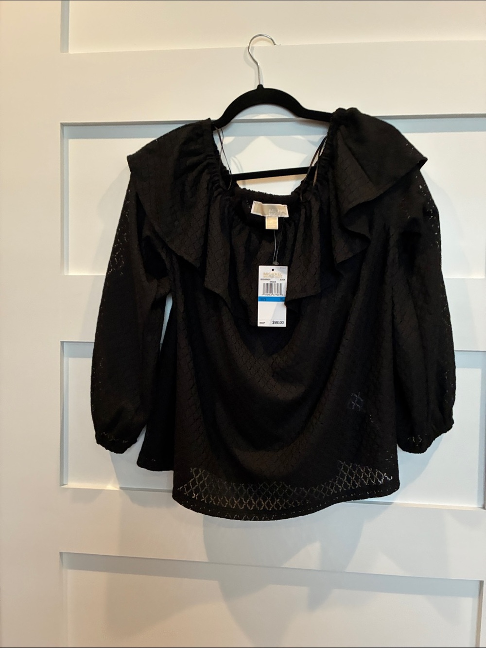 MICHAEL Michael Kors Black Ruffle Eyelet Peasant Blouse